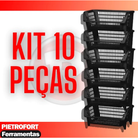 kit com 10 Cesto Empilhavel Expositor Organizador 