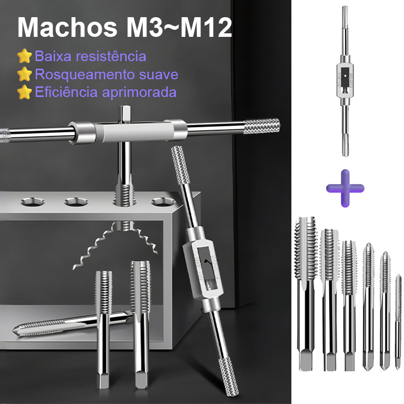 Jogo De Tarraxas Macho Para Abrir Roscas C/ 8 Peç