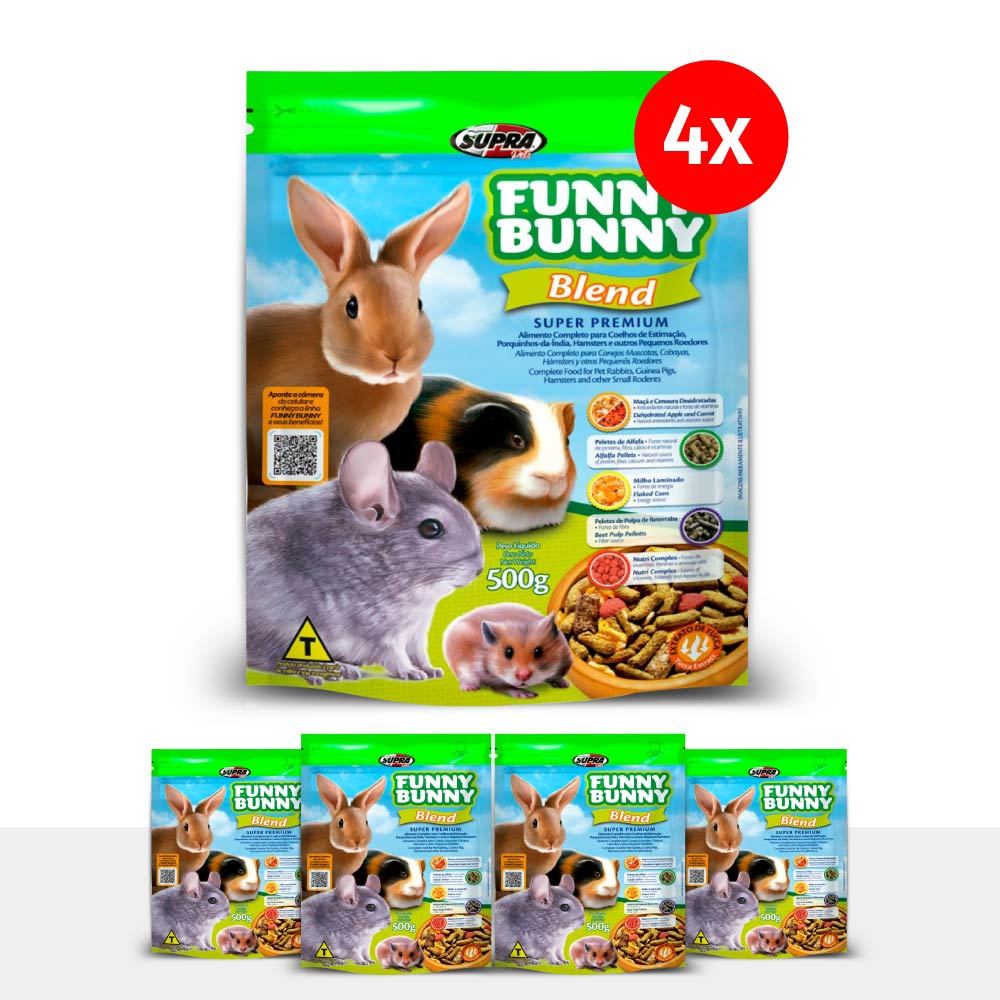 Kit 4 Funny Bunny Blend 500g Ração para Coelhos 