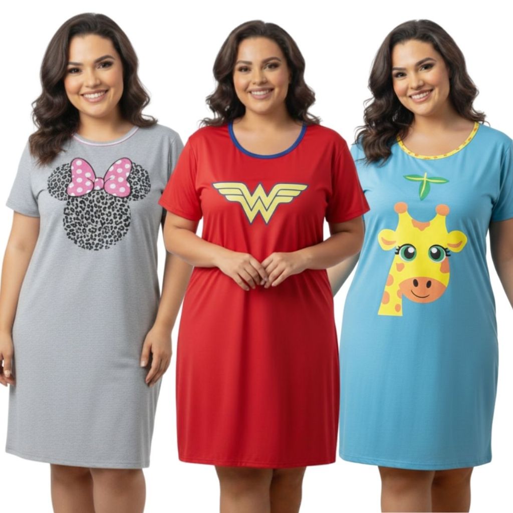 Camisola Plus Size Feminina Personagem Manga Curta