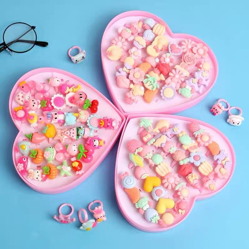 Kit 36 Anel Colorido Infantil Menina de Plástico 