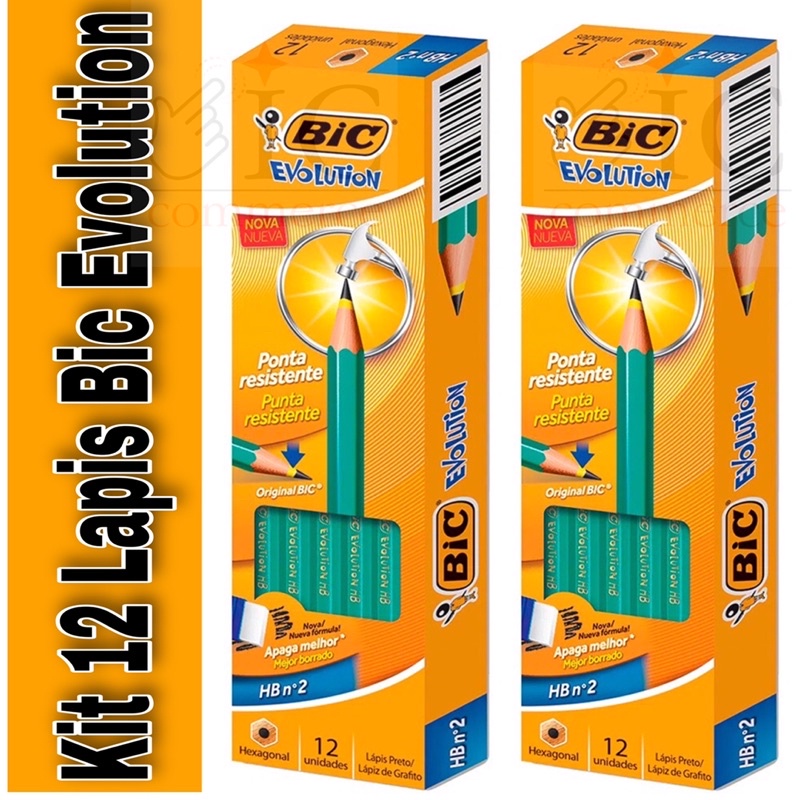 Kit Com 12 Lápis De Escrever Escolar Bic Evolutio