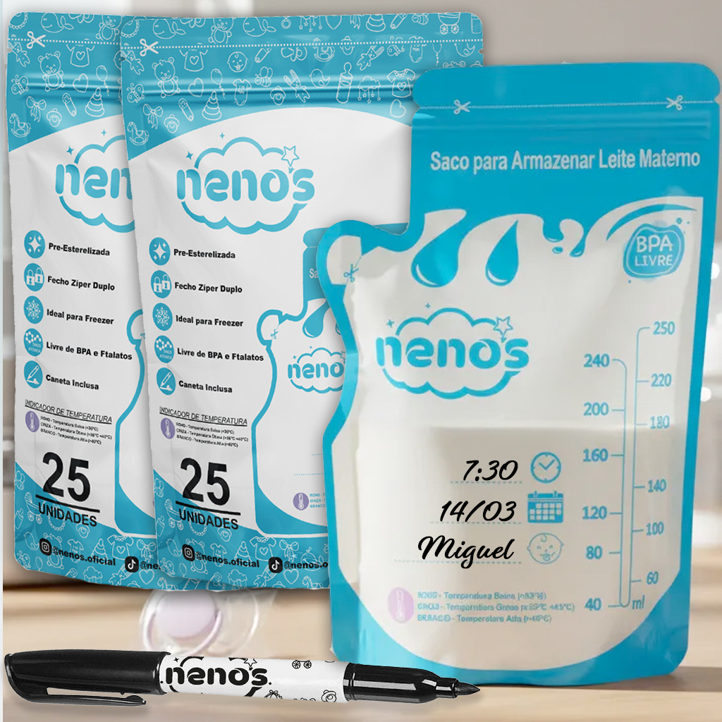 50 Sacos Para Armazenar Leite Materno de 250ml 