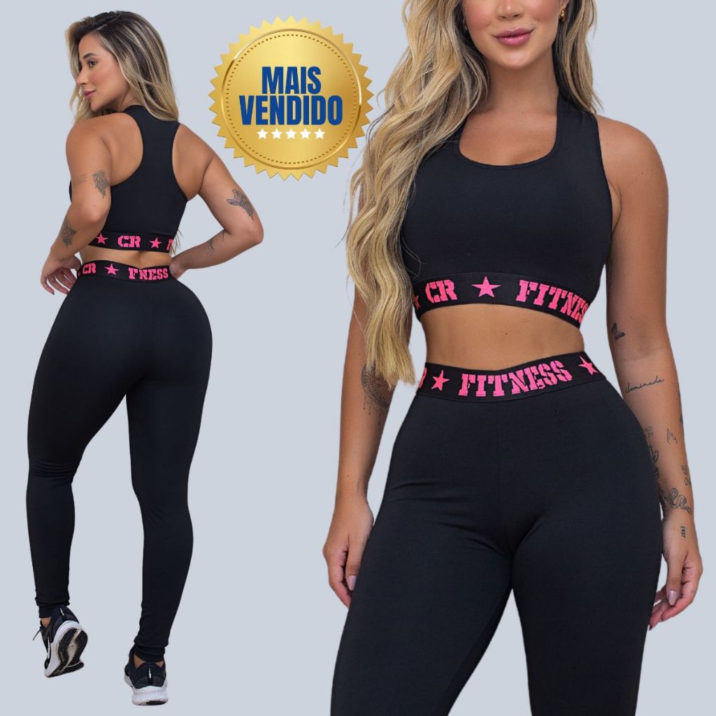 Conjunto Academia Top e Legging Elastico Exposto C