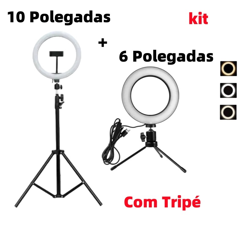 Kit 2 Ring Light Iluminador 6/10 Polegadas Com Tri
