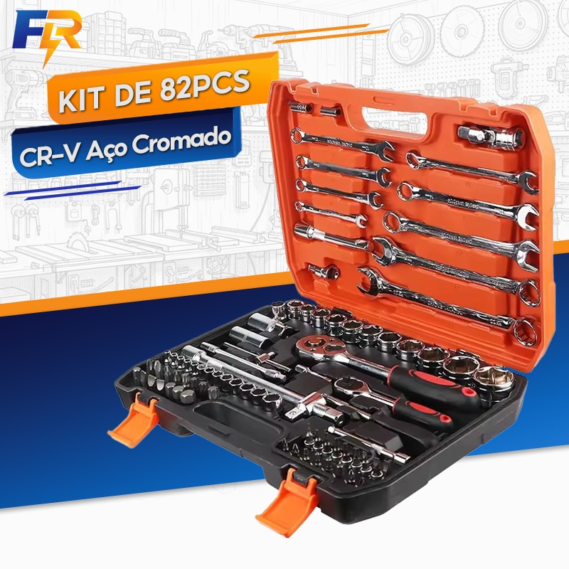 Kit de Ferramentas 82 Peças Jogo de Soquetes Comp