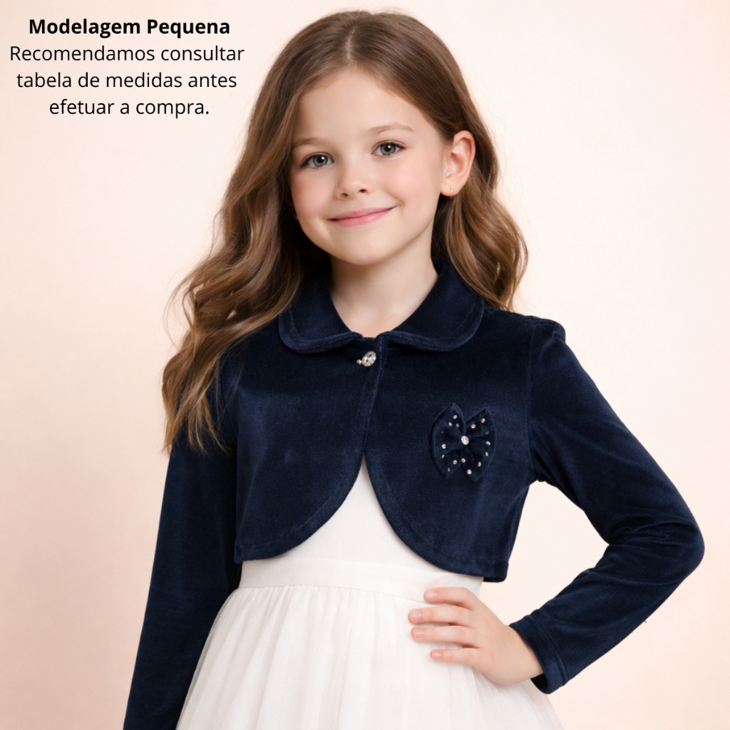 Bolero Casaco Infantil Preto Plush Festa Menina Ca