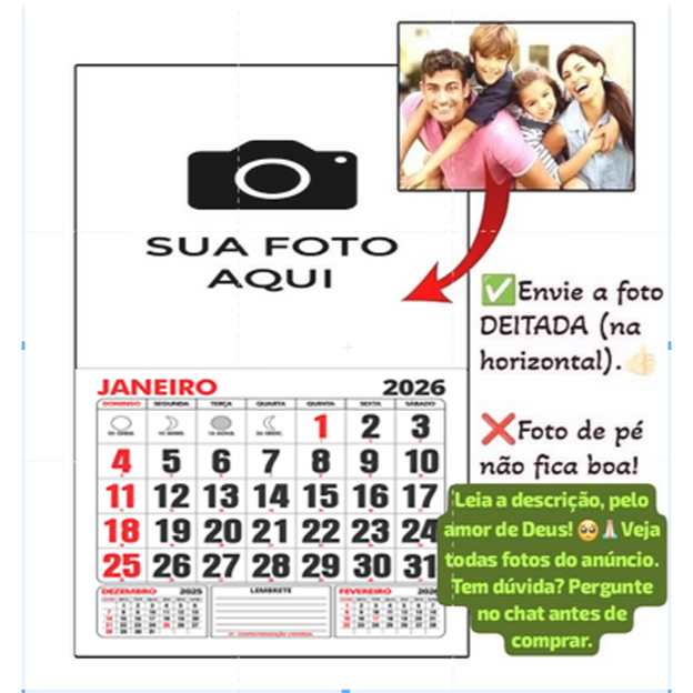 Calendário/Folhinha artesanal de parede 2026 R