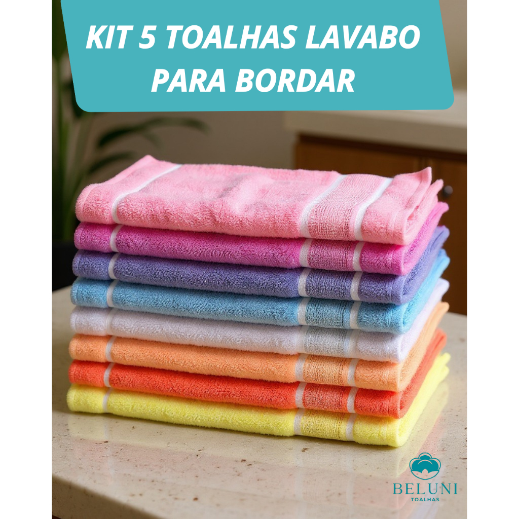 Kit 5pçs Toalha Lavabo Artesanato Para Bordar Pon