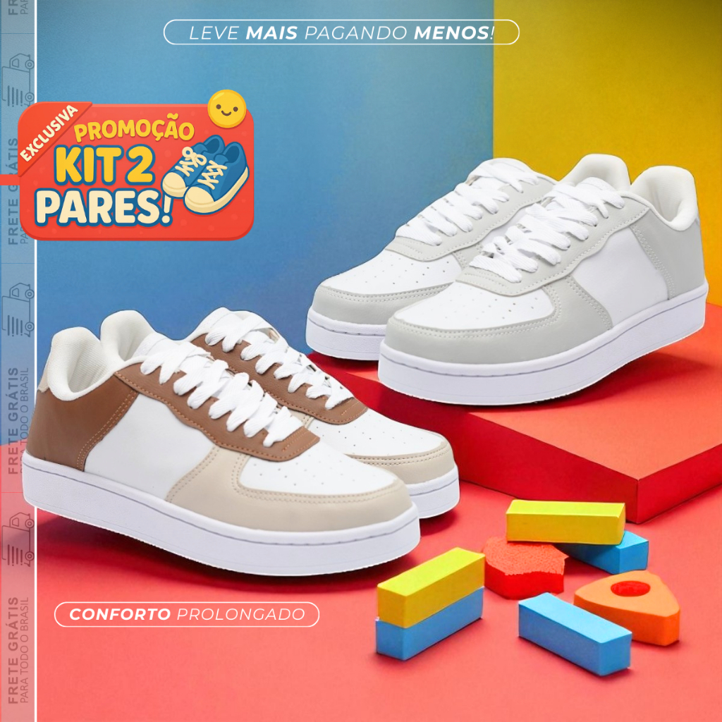 Kit 2 Pares Tênis Infantil Menino Menina Conforto