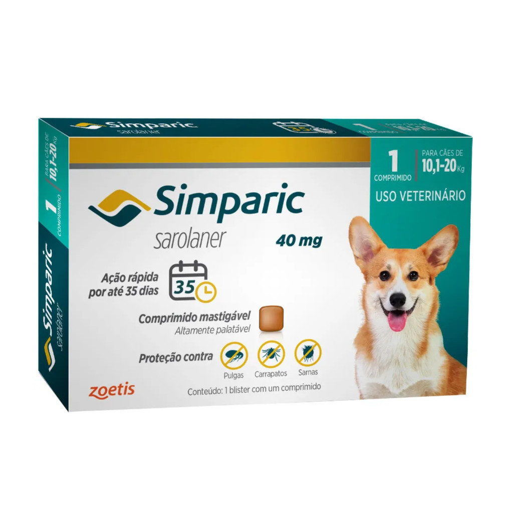 Antipulgas Para Cães Simparic 40mg De 10-20kg 1 C