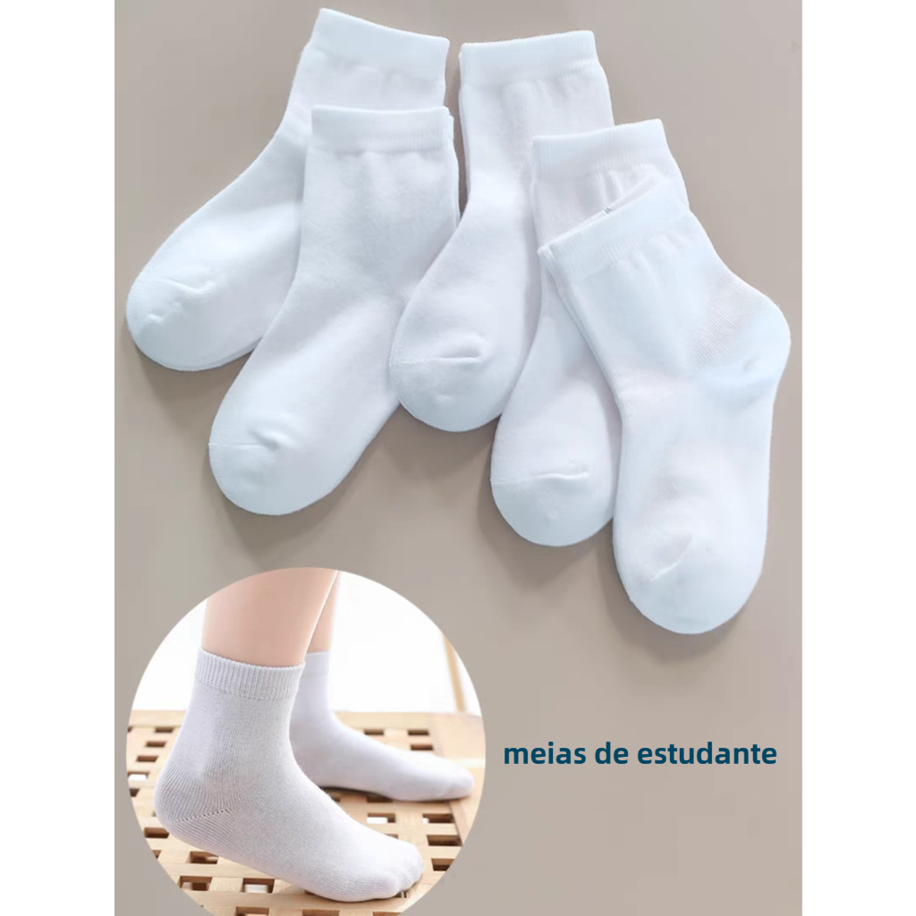 Kit 3/6/12 pares meias infantil branca escola para