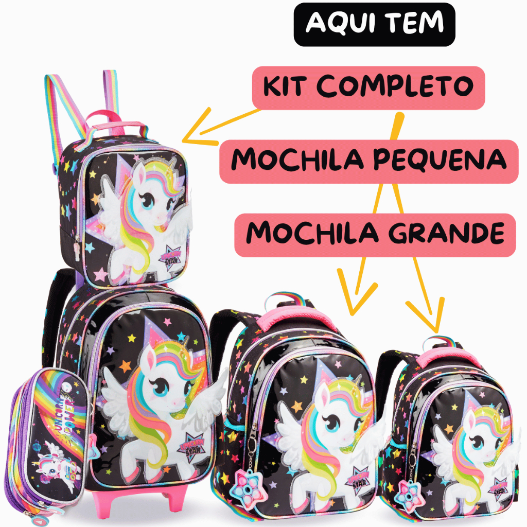 Mochila Escolar Infantil Unicórnio Kit Estojo Lan