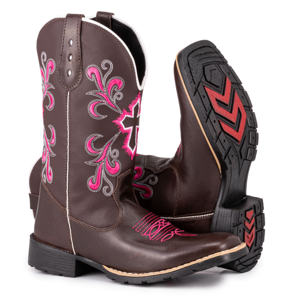 Bota Texana Feminina Country Bico quadrado Bordado