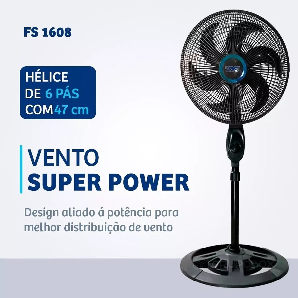 Ventilador coluna 75W 46cm 6 pás helices oscilant