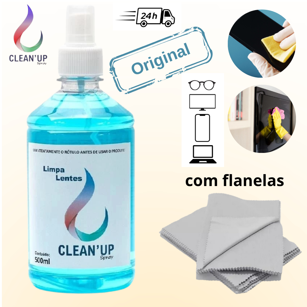 Limpa lentes 500ml com flanela mágica para oculos