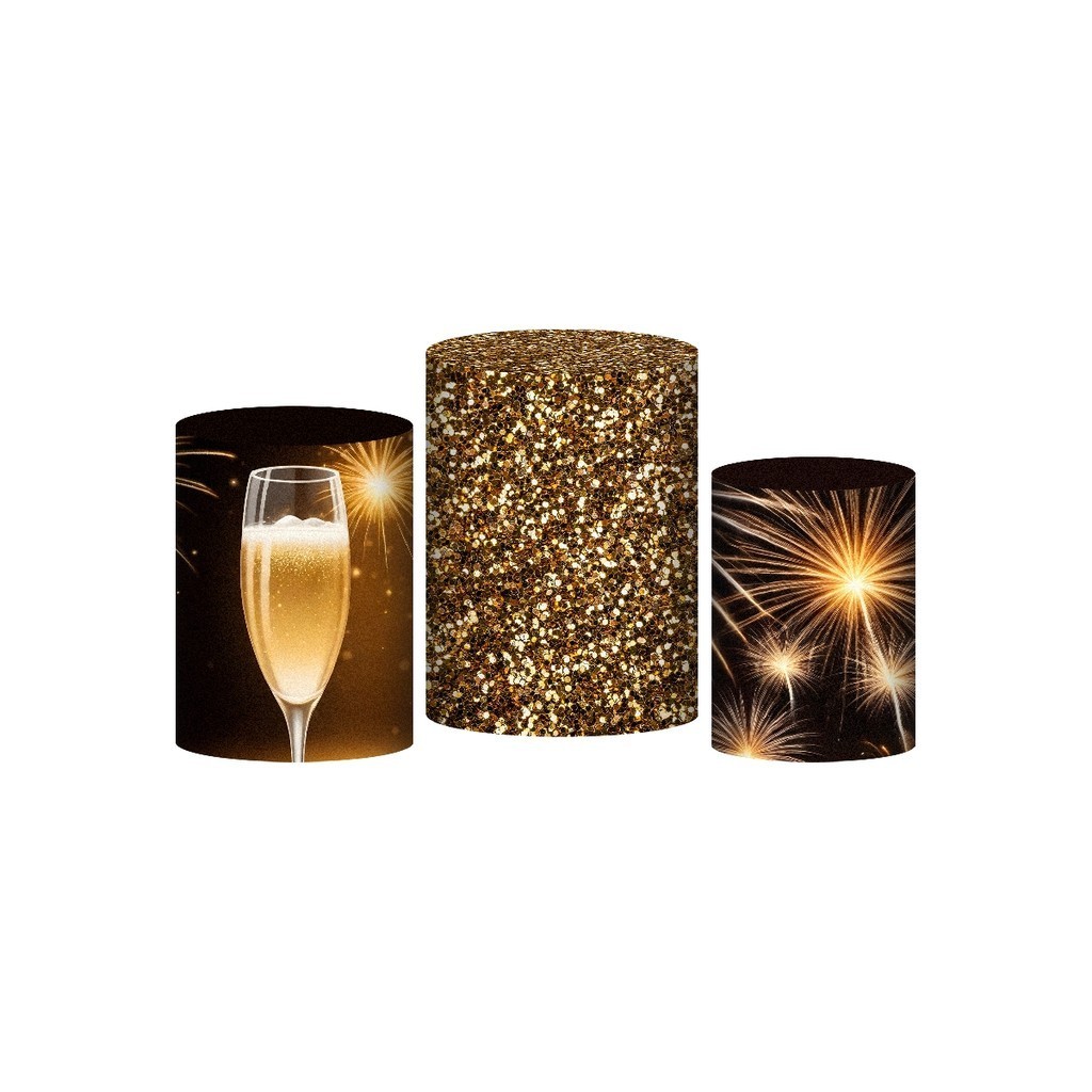 Trio Capa Cilindro Happy Birthday 3D Em Tecido Com