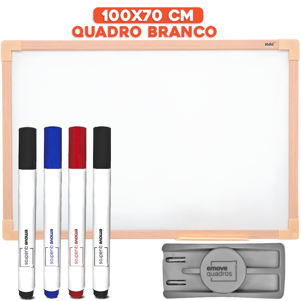 Lousa Quadro Branco 100×70 Madeira + 4 Caneta