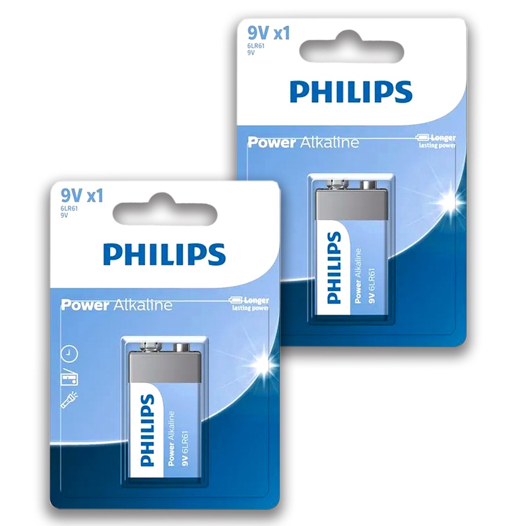 Pilha Alcalina 9V Philips Bateria 9 Volts 6LR61 6F