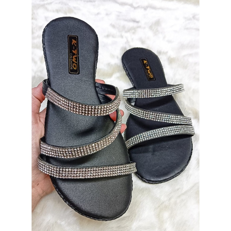 Sandália Feminina com Brilho Rasteira Feminina St