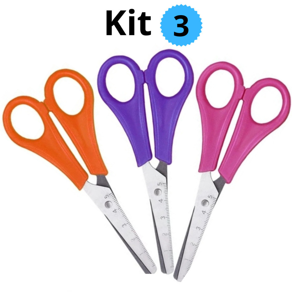Kit 3 Tesouras Escolar 13cm Sem Ponta Infantil Cab