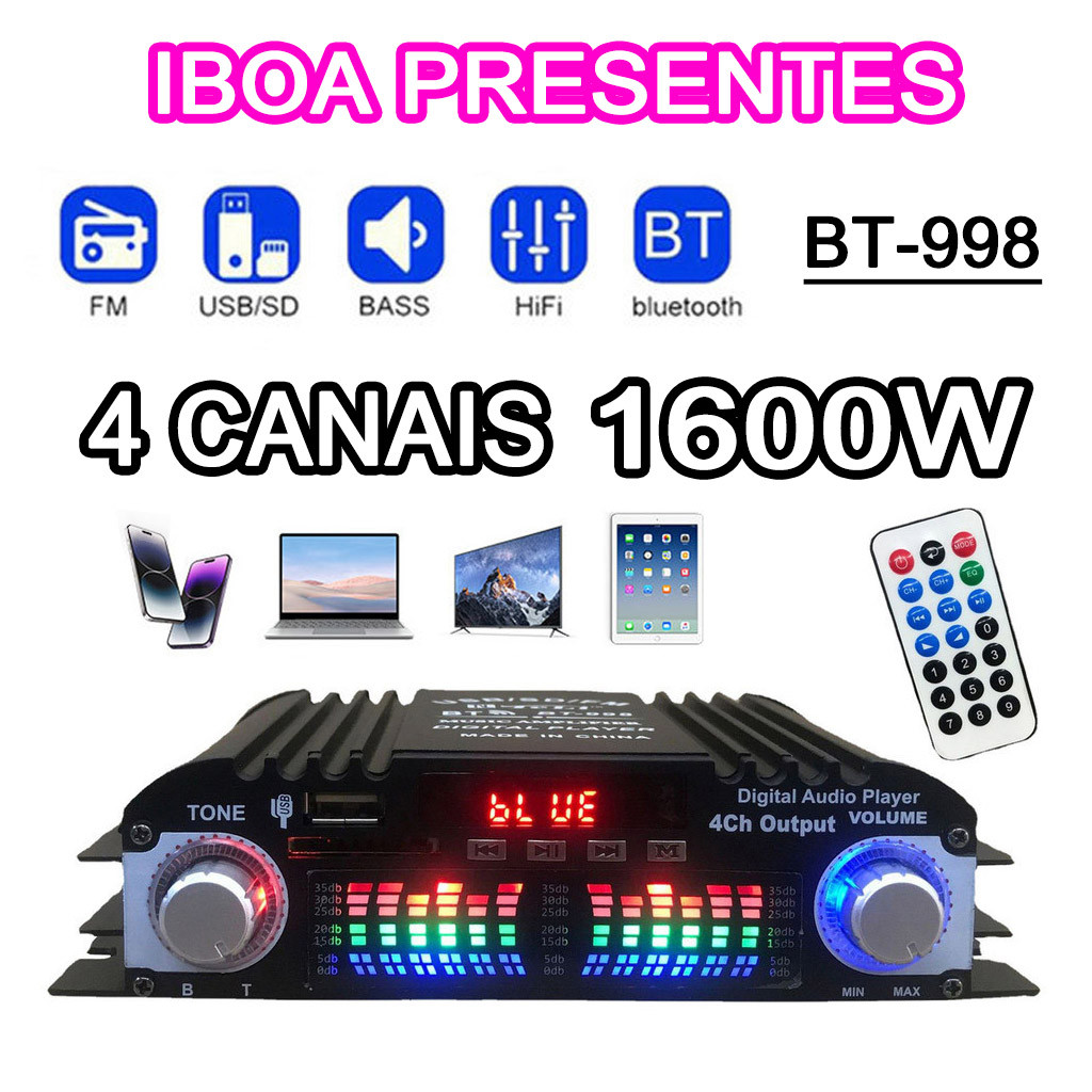 Amplificador De Áudio Hifi De 4 Canais Bluetooth 
