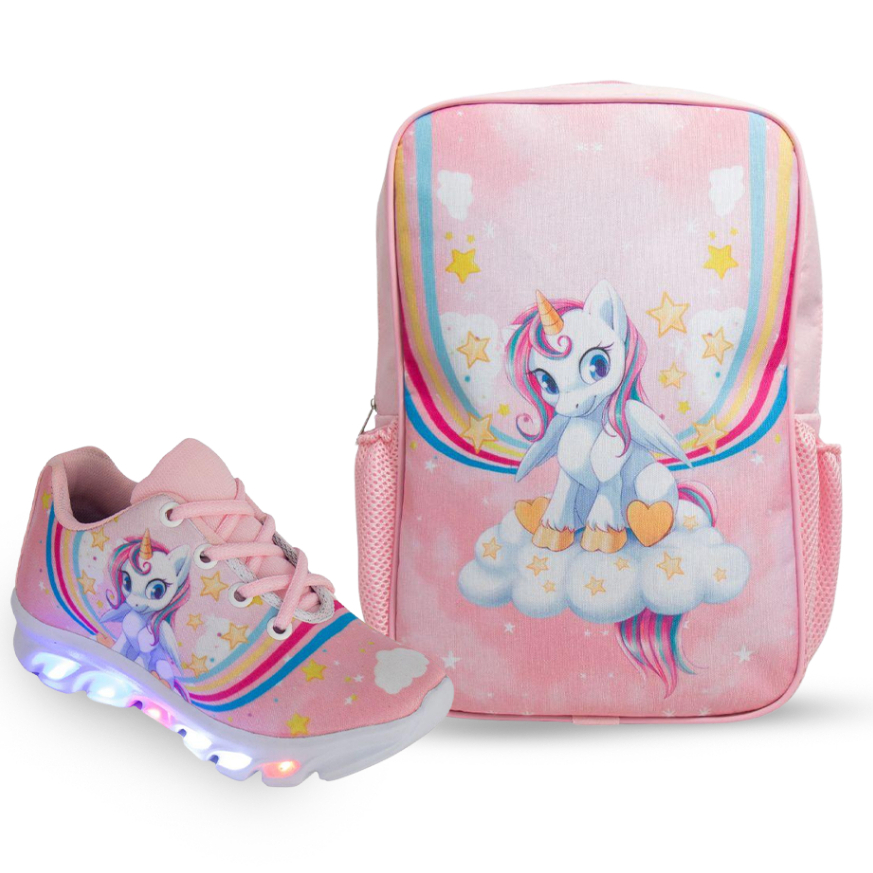 Kit Infantil Unicórnio Mochila e Tênis Super Con
