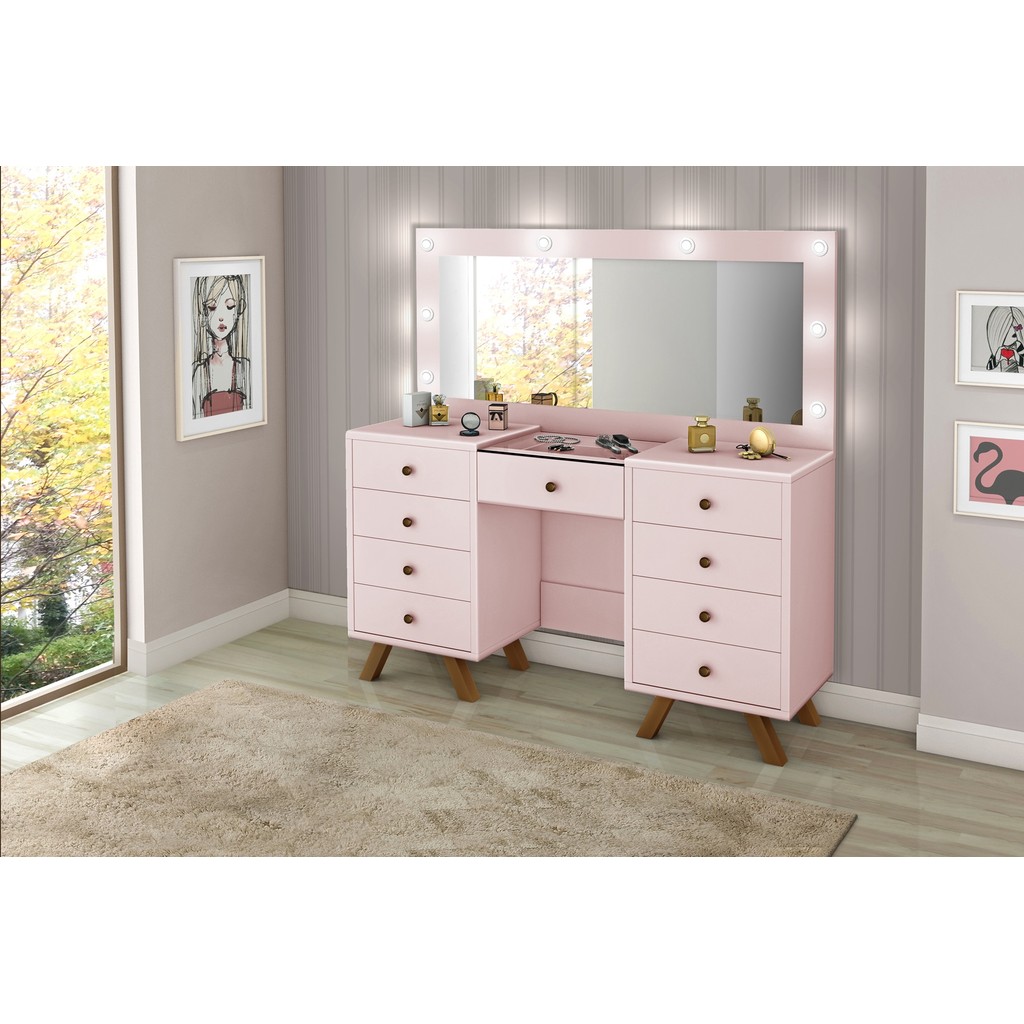 Penteadeira Camarim 9 Gavetas Retro Mila  C/led -E