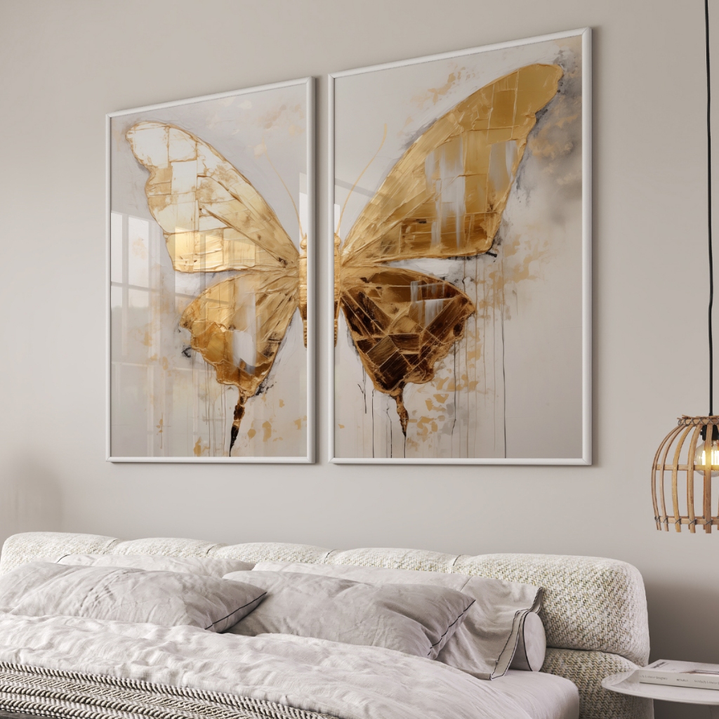 Quadro Decorativo com Moldura Vidro Asas Borboleta