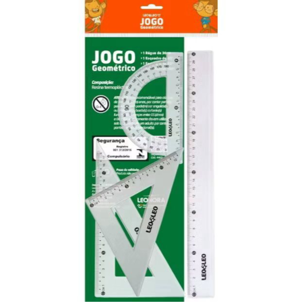 Jogo Regua Geometrico Kit 1.Grau/4 Pecas Escolar I