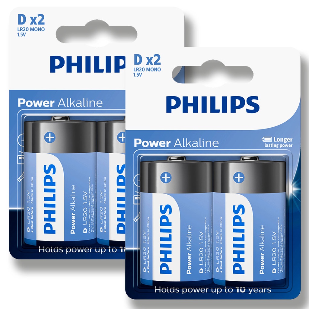 Pilha Alcalina D Philips Bateria Grande LR20 kit 4