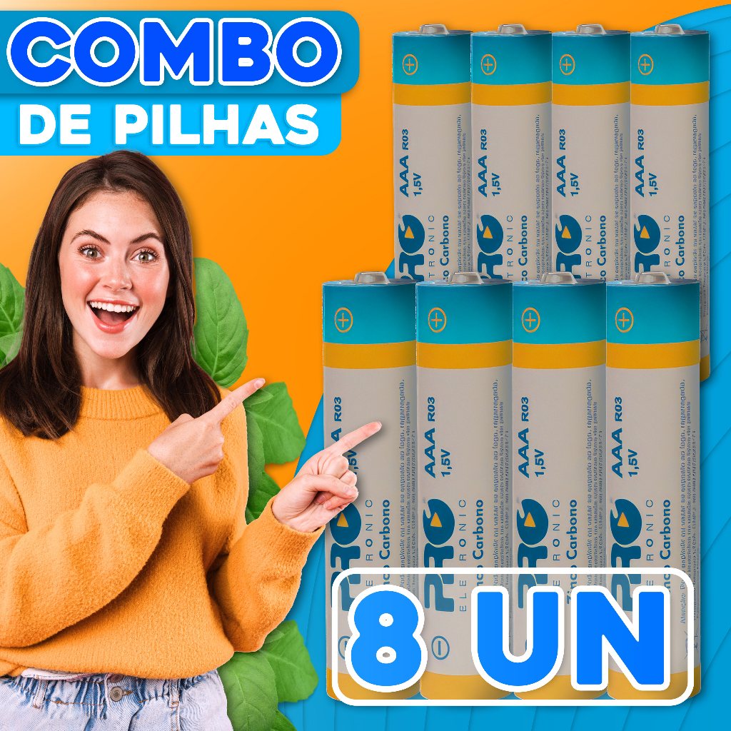 08 Pilhas Palito AAA Zinco Longa Duração 1.5v LR