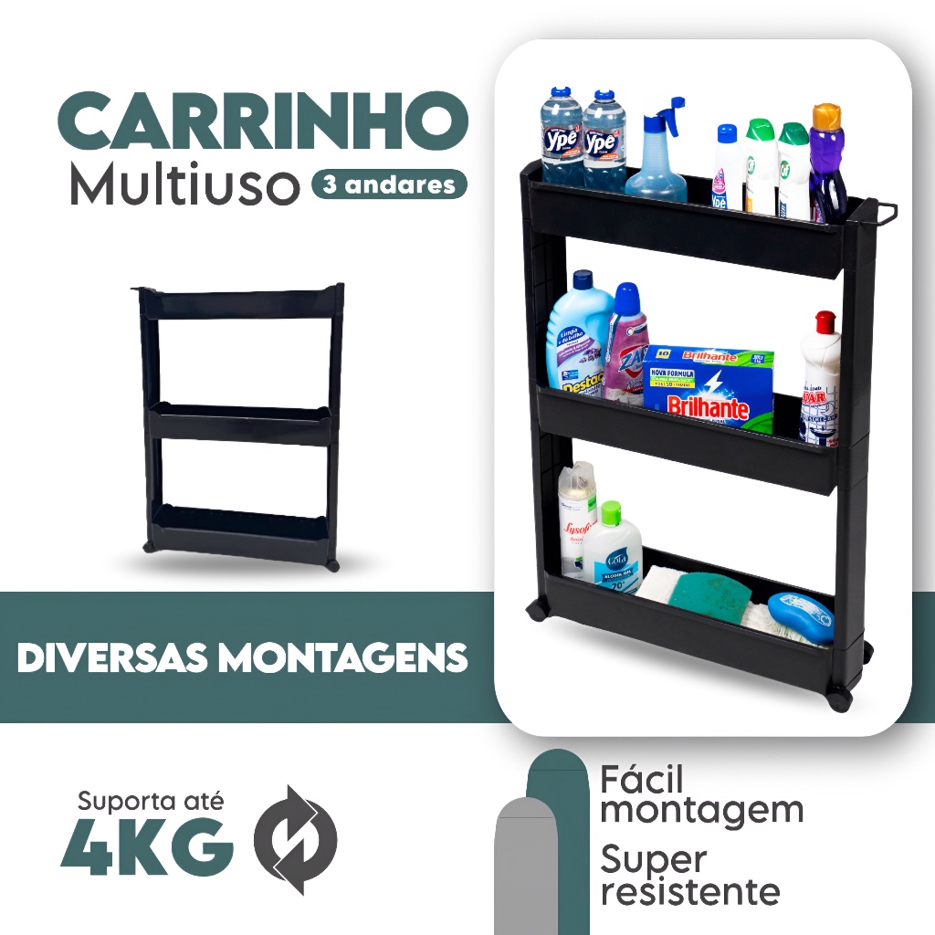 Carrinho Organizador Armário Multiuso Com Rodinha