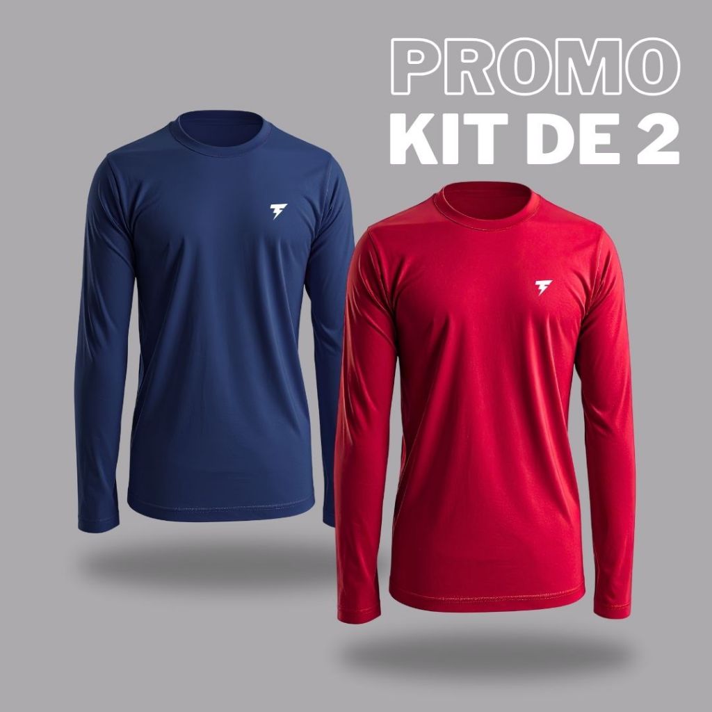 Kit com 2 Camisetas Manga Longa Uv50 Proteção Mo