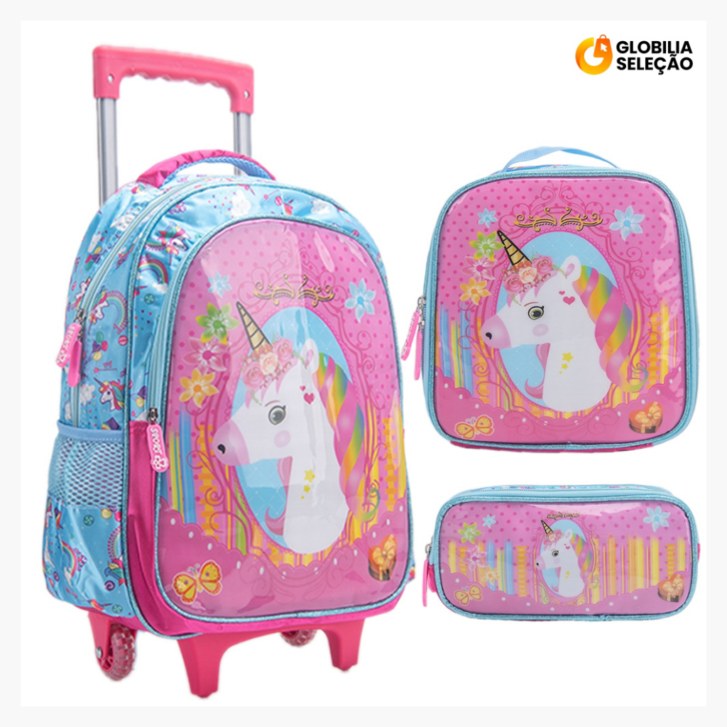 Mochila Escolar Infantil de Rodinhas Menina Menino
