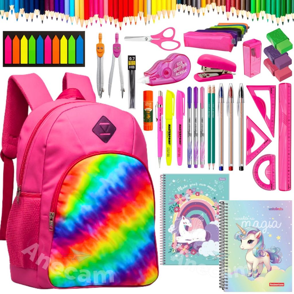 Kit Material Escolar Menina Completo Com ou Sem Mo