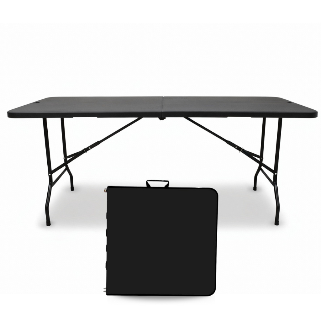 Mesa Maleta Dobrável 1,80m Preta Com Alça Portá
