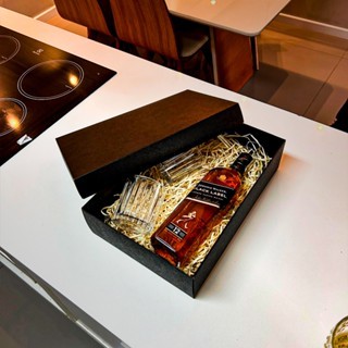 Caixa de Presente Kraft, Preta e Branca 35x24x9cm 