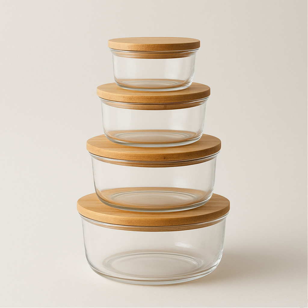 Kit 4 Pote Hermetico De Vidro Tampa De Bambu Tigel
