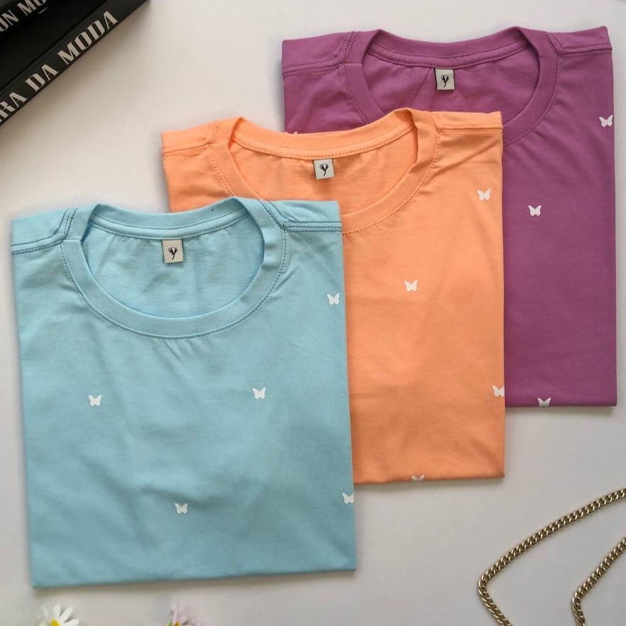 T shirts Plus Size Feminina 100% Algodão Borbolet