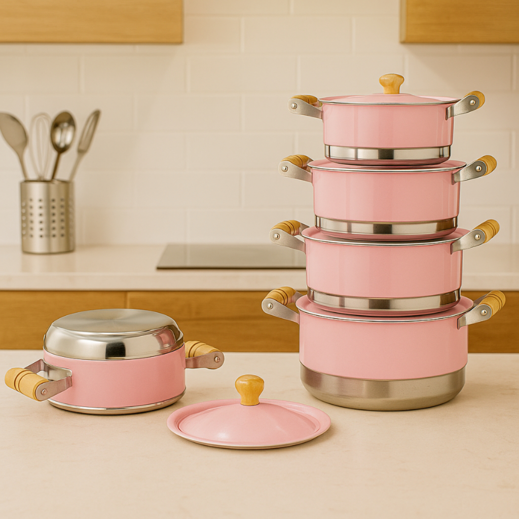 Jogo panela pop Rosa luxo aluminio cozinha decorad
