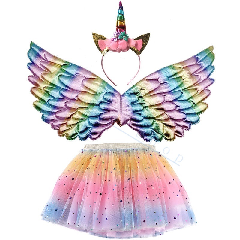 Fantasia Infantil Unicornio Color tule Asa+ Saia+ 