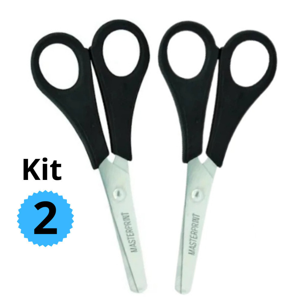 Kit 2 Tesouras Escolar Cabo Preto Infantil 13cm Se