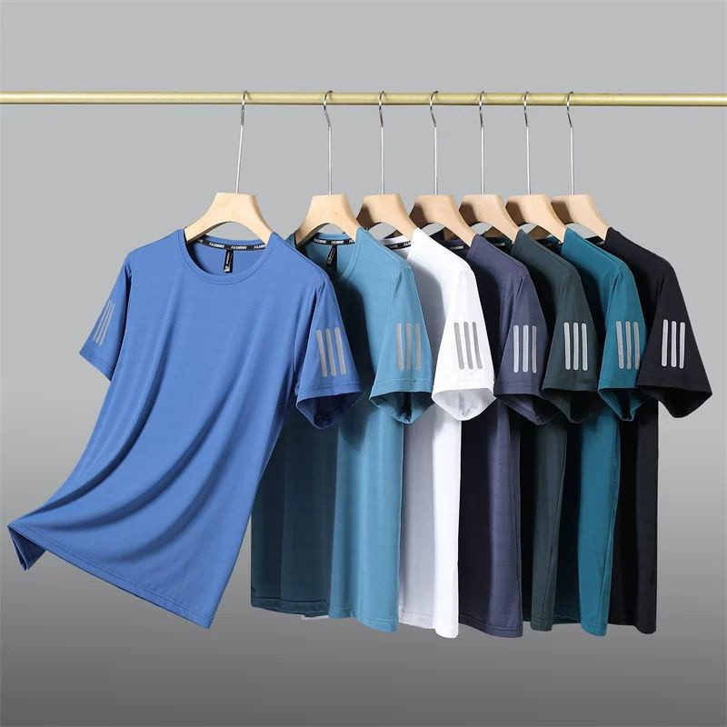 Camiseta Masculina De Seda Gelada Estampada  Slim 