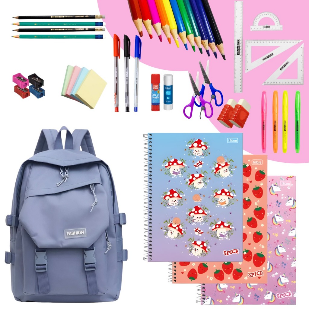 Kit Material Escolar Volta as Aulas Mochila e cade