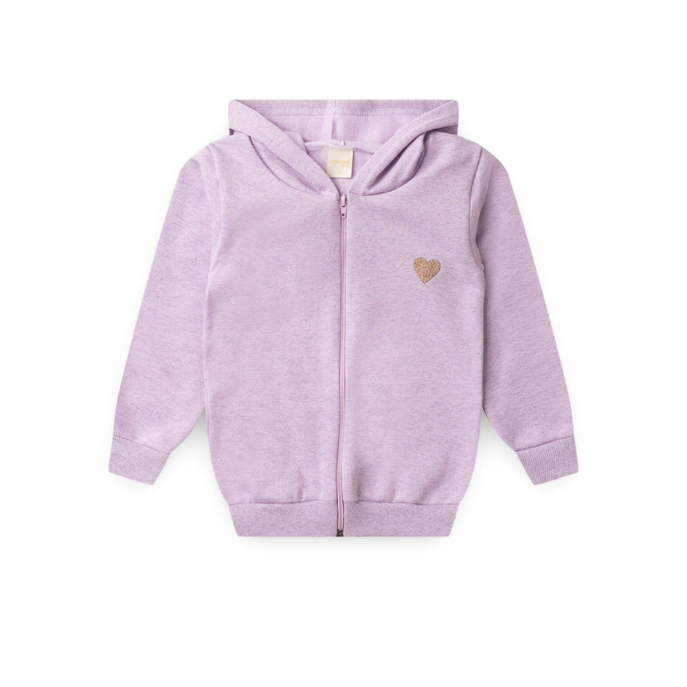 Jaqueta Inverno Menina Com Capuz em Moletom e Apli