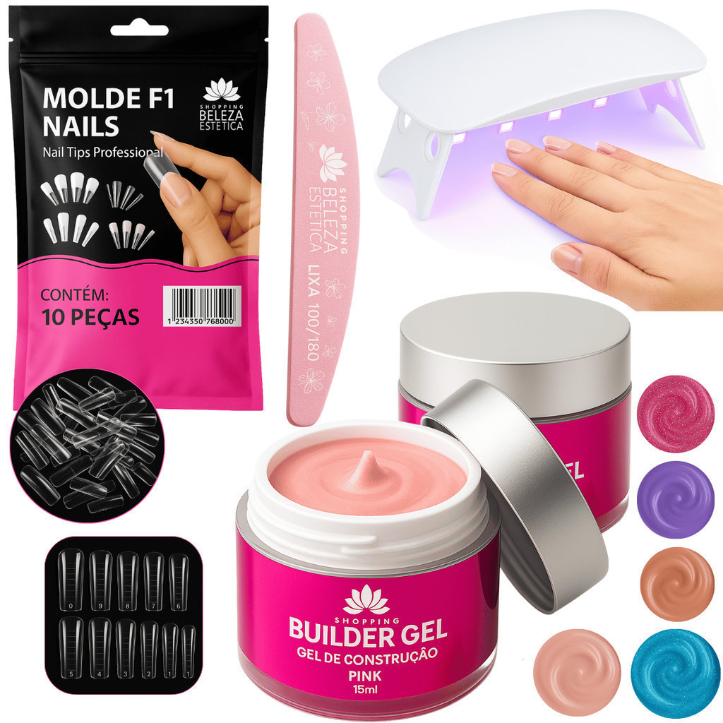 Kit Completo Gel Construtor Unha + Mini Cabine UV/