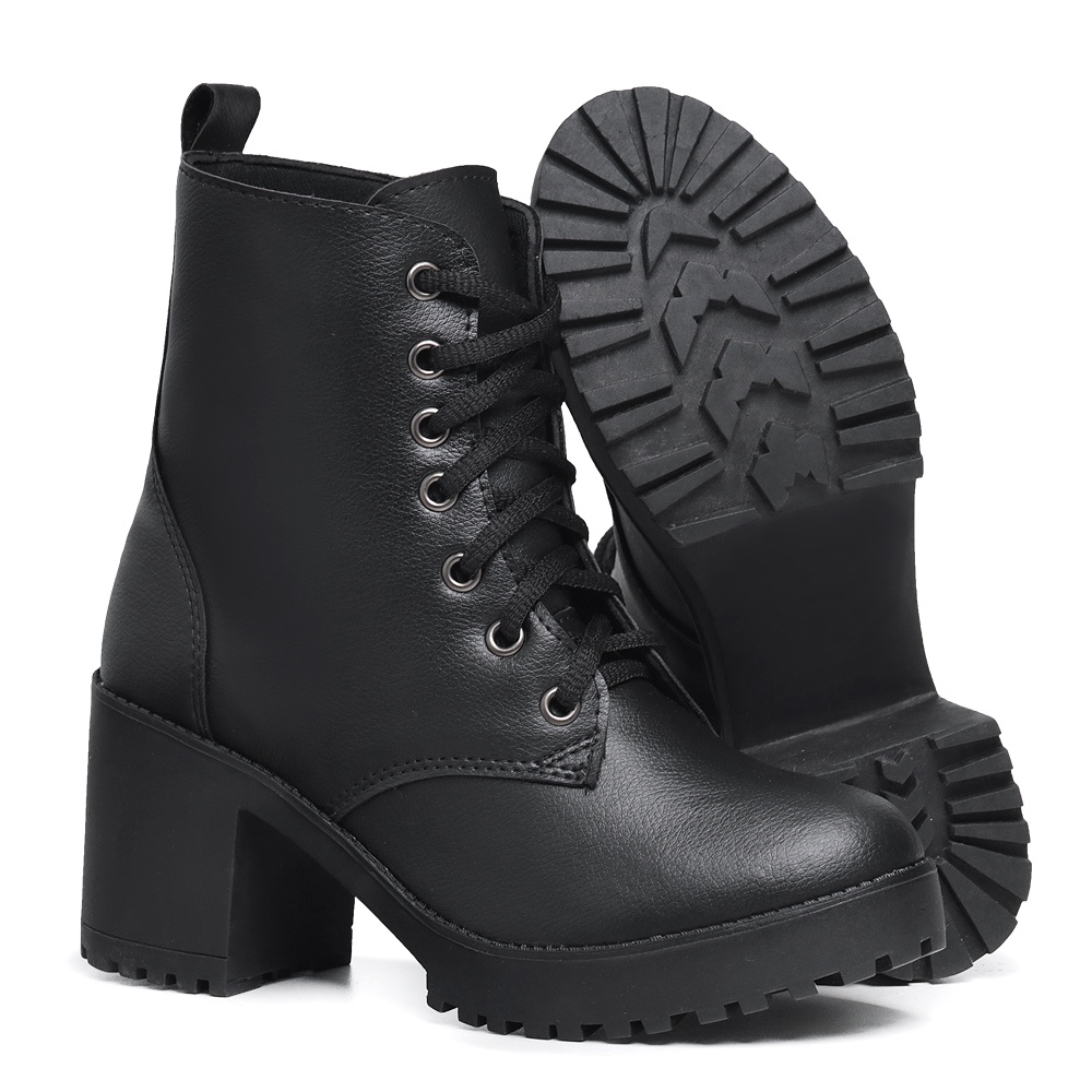 Bota Feminina Cano Baixo Tratorada Salto Grosso Co