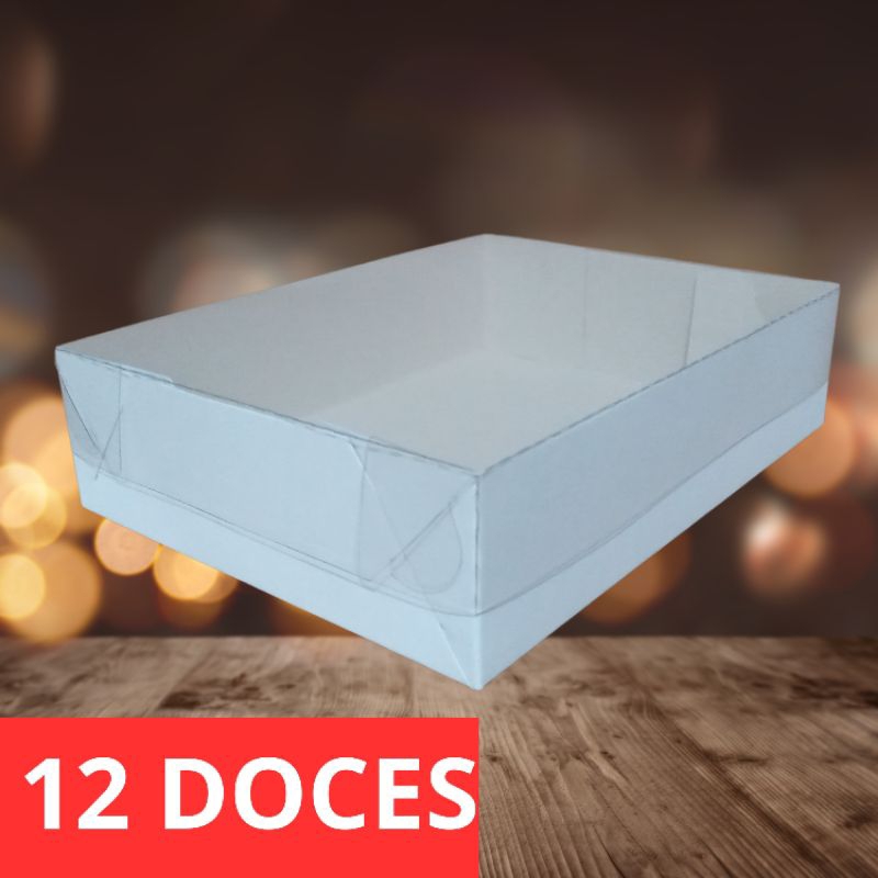 10 Caixa Para 12 Doces Branca Tampa de Acetato