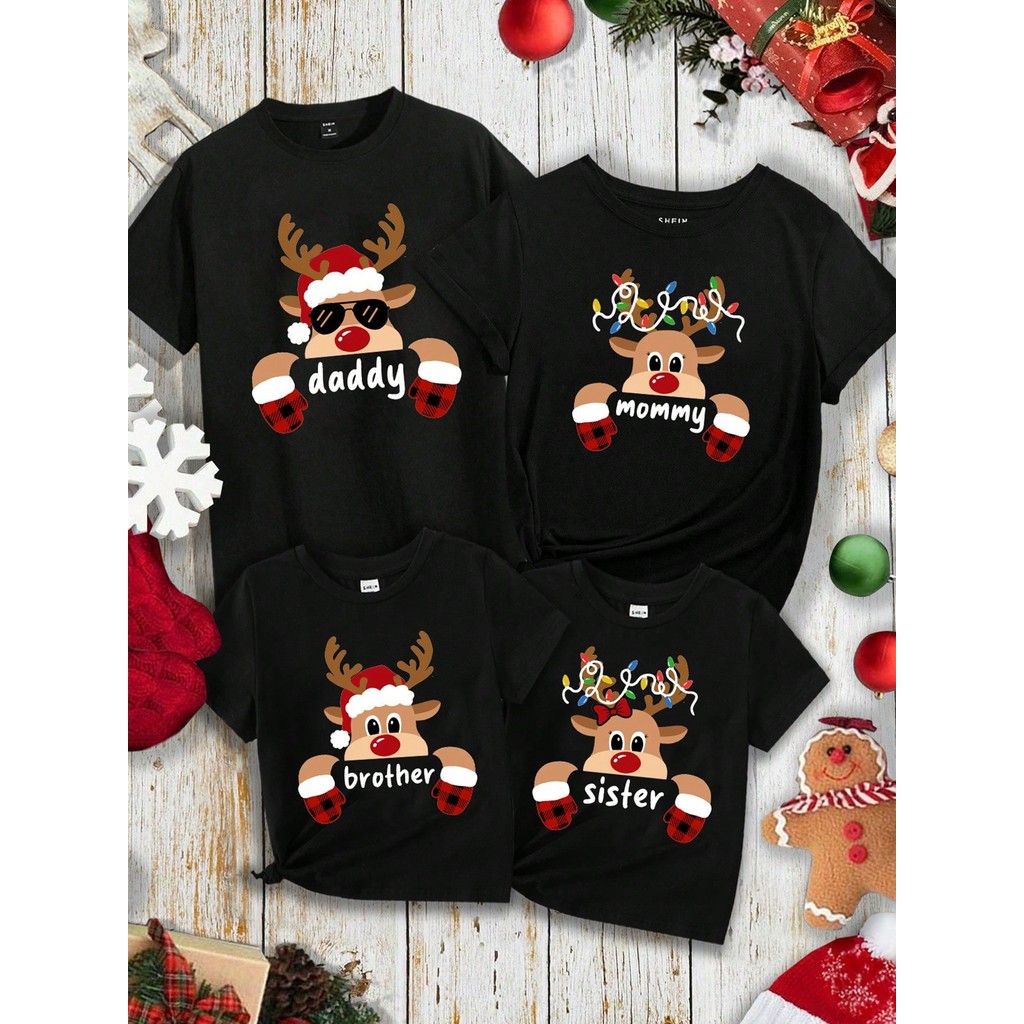 Camisetas Combinadas de Família com Estampa de Re